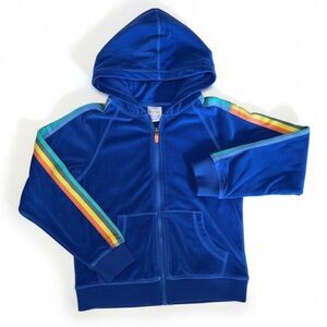 HANNA ANDERSSON Terry Hoodie Full Zip Rainbow Sleeve Blue US 6-7 120cm